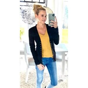 NEW Boutique Black Long Sleeve Lightweight Snap Front Ribbed Sweater Cardigan